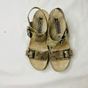 Mephisto Snakeskin Pattern Sandals with Buckles